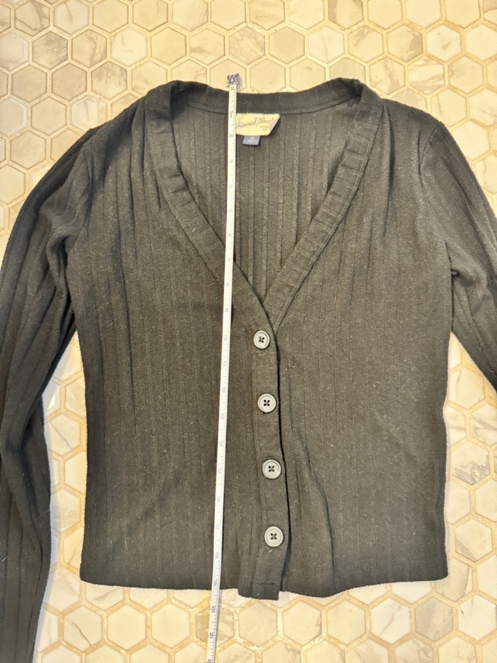 Universal Thread Ribbed V-Neck Cardigan - Black - Picture 5 of 5